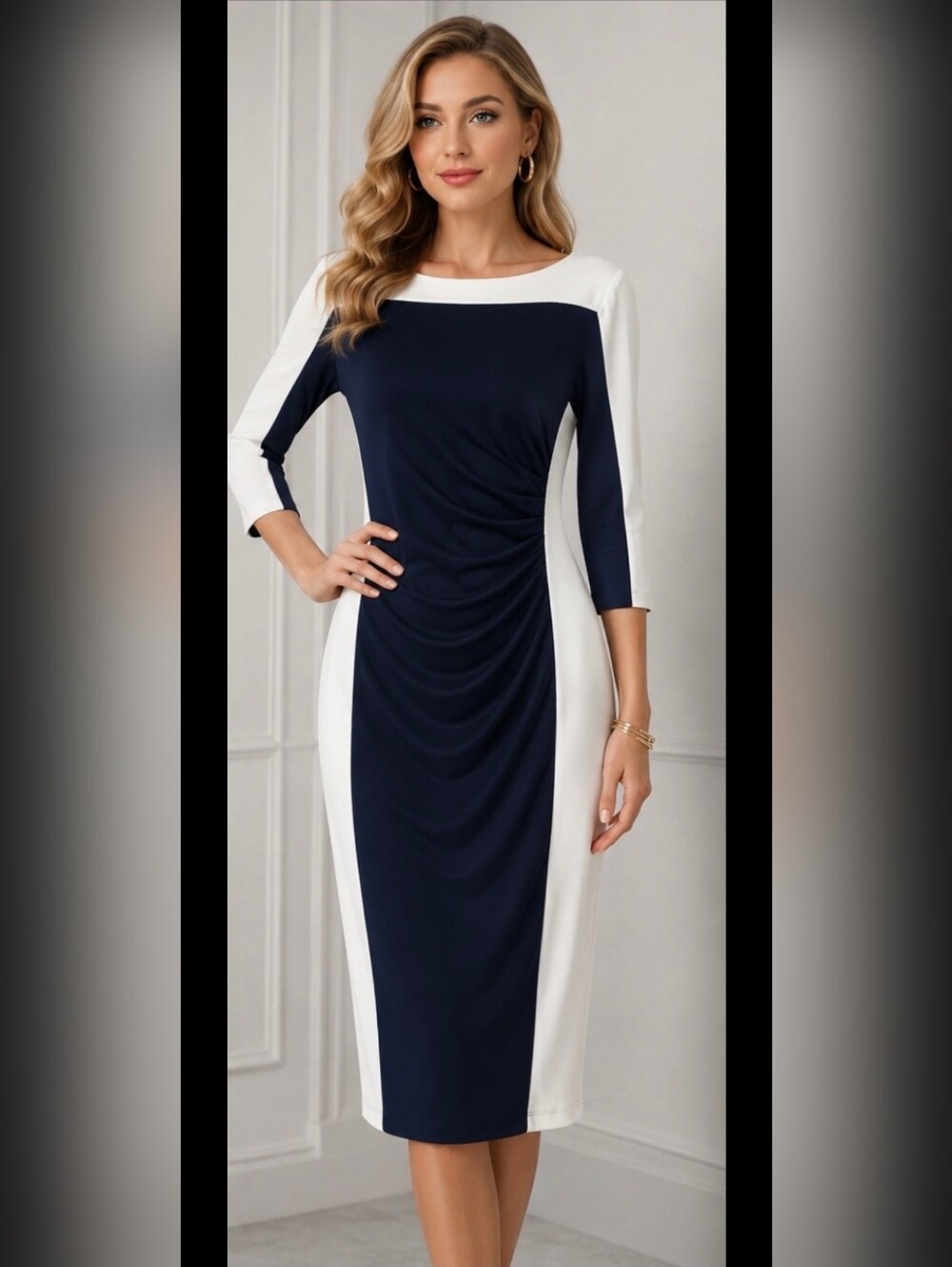 Lauren Ralph Lauren Navy and White Colorblock Dress NEW